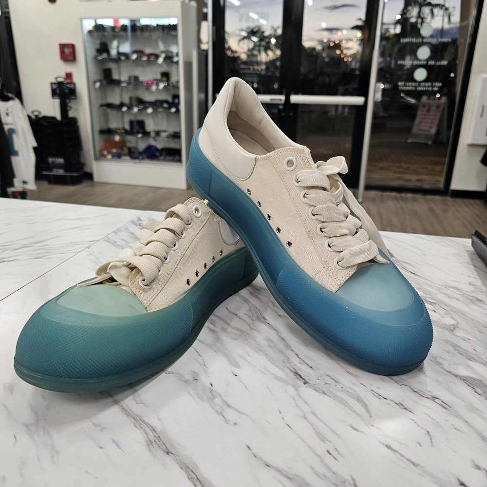 Alexander McQueen Cream and Teal Sneakers